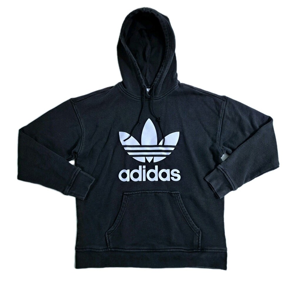 Adidas Men's Small Big Logo Hoodie Pullover Sweatshirt Black Spellout Trefoil